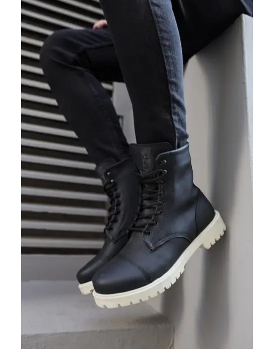 Knack Yüksek Taban Siyah Beyaz Erkek Ayakkabısı