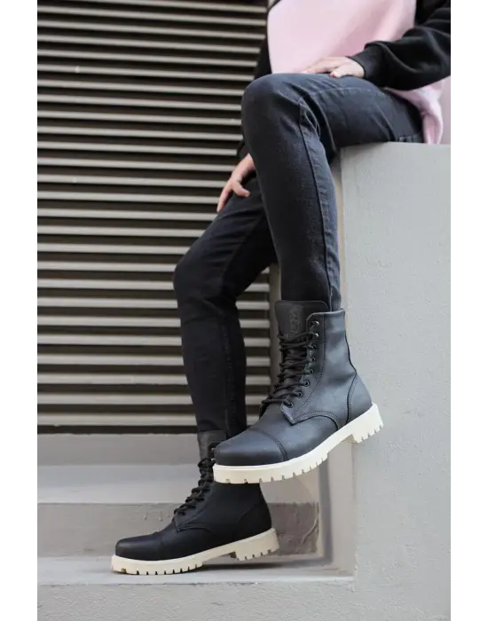 Knack Yüksek Taban Siyah Beyaz Erkek Ayakkabısı