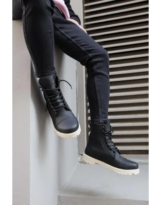 Knack Yüksek Taban Siyah Beyaz Erkek Ayakkabısı