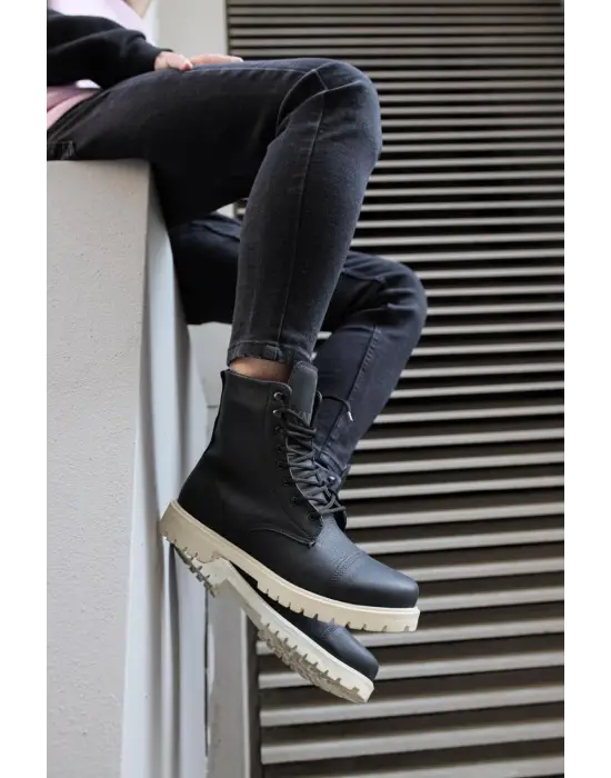 Knack Yüksek Taban Siyah Beyaz Erkek Ayakkabısı