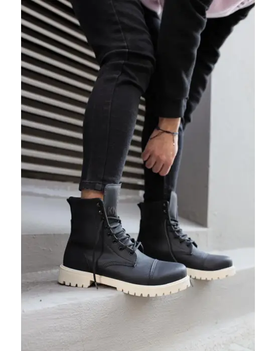 Knack Yüksek Taban Siyah Beyaz Erkek Ayakkabısı