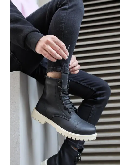 Knack Yüksek Taban Siyah Beyaz Erkek Ayakkabısı