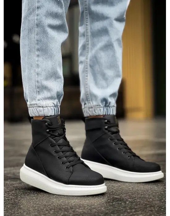 Terzi Bey Yüksek Taban Ayakkabı B-080 Siyah (beyaz Taban)