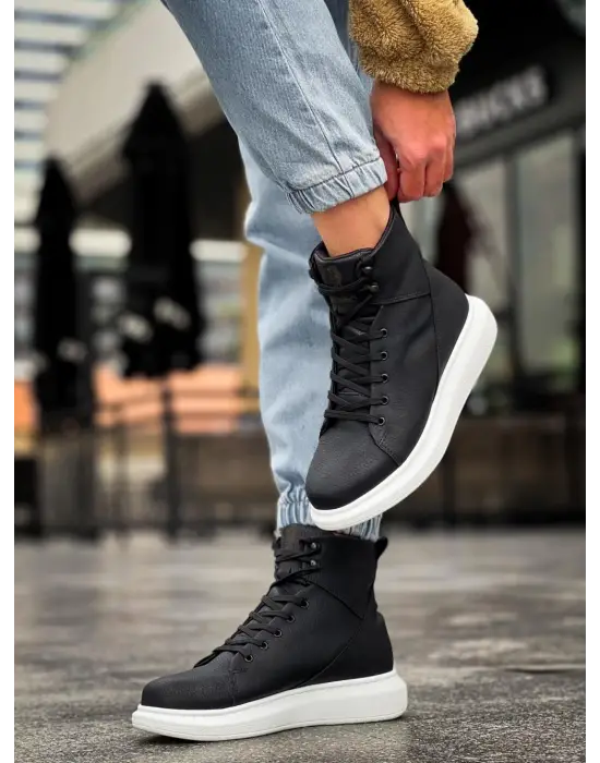 Terzi Bey Yüksek Taban Ayakkabı B-080 Siyah (beyaz Taban)