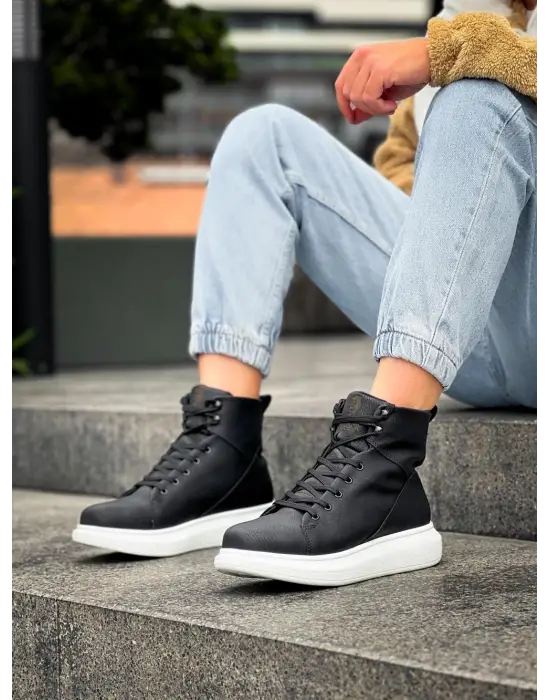 Terzi Bey Yüksek Taban Ayakkabı B-080 Siyah (beyaz Taban)