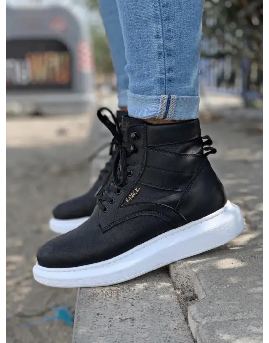 Knack Yüksek Taban Siyah Beyaz Erkek Ayakkabısı