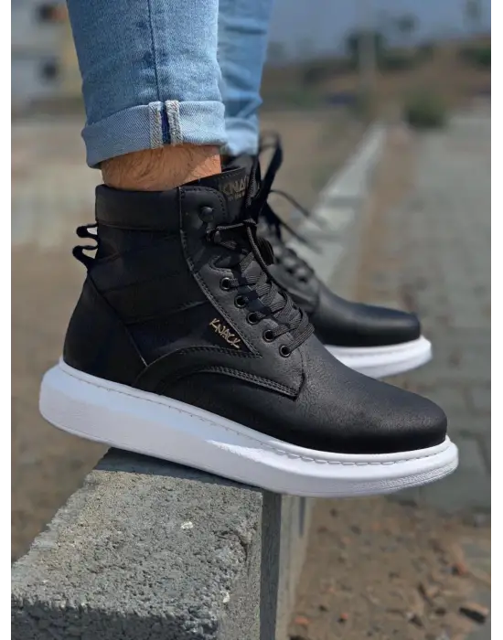 Knack Yüksek Taban Siyah Beyaz Erkek Ayakkabısı