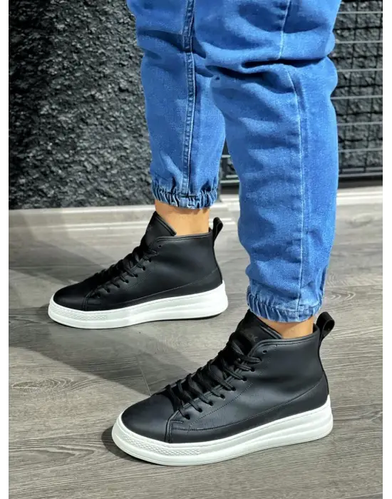 Terzi Bey Yüksek Taban Ayakkabı C-030 Siyah (beyaz Taban)