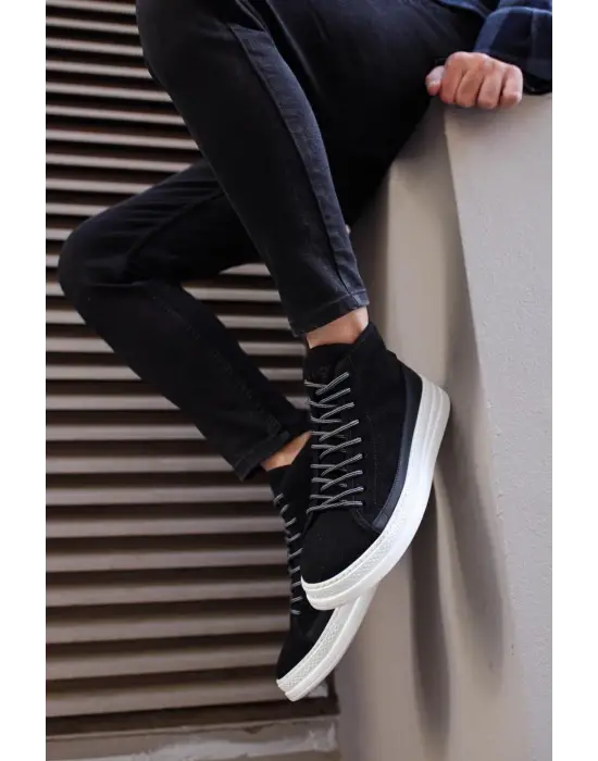 Terzi Bey Yüksek Taban Ayakkabı C-030 Siyah Süet (beyaz Taban)