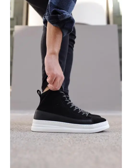 Terzi Bey Yüksek Taban Ayakkabı C-030 Siyah Süet (beyaz Taban)