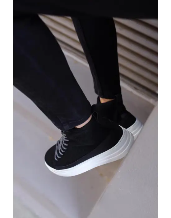 Terzi Bey Yüksek Taban Ayakkabı C-030 Siyah Süet (beyaz Taban)