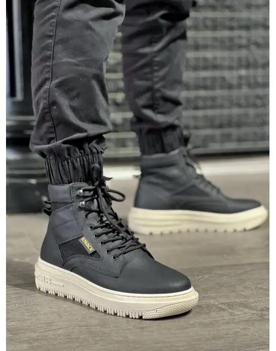 Knack Yüksek Taban Siyah- Beyaz Erkek Botu