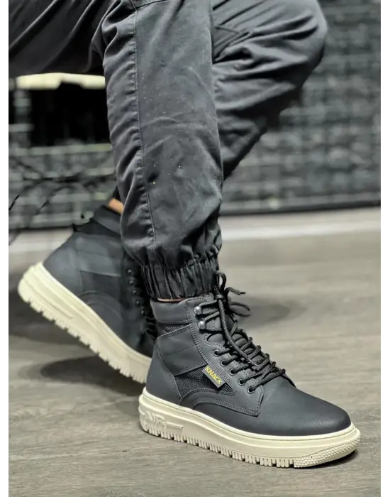 Knack Yüksek Taban Siyah- Beyaz Erkek Botu