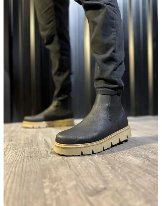 Knack Yüksek Taban Chelsea Siyah-Bej Erkek Botu