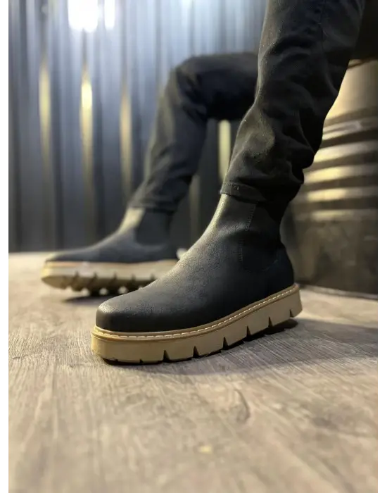 Knack Yüksek Taban Chelsea Siyah-Bej Erkek Botu