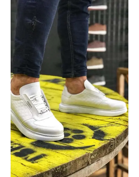 Knack Yüksek Taban Günlük Beyaz Kapitone Erkek Ayakkabısı