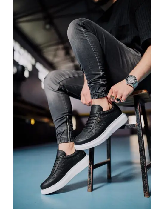 Terzi Bey Yüksek Taban Günlük Ayakkabı 042 Siyah (beyaz Taban)