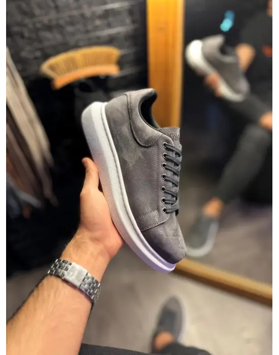 Terzi Bey Yüksek Taban Günlük Ayakkabı 044 Gri Süet (beyaz Taban)