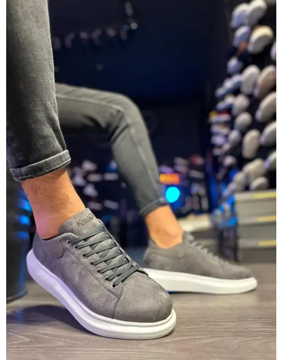 Terzi Bey Yüksek Taban Günlük Ayakkabı 044 Gri Süet (beyaz Taban)