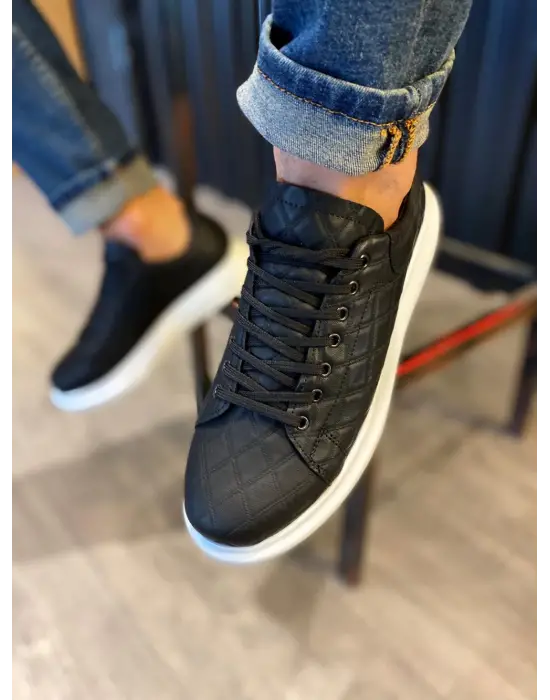 Terzi Bey Yüksek Taban Günlük Ayakkabı 044 Kapitone Siyah (beyaz Taban)