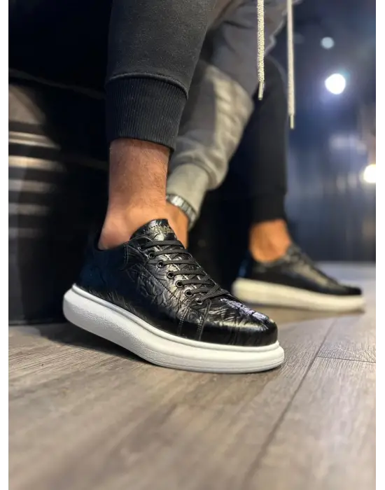 Terzi Bey Yüksek Taban Günlük Ayakkabı 044 Siyah Beyaz Taban (desenli)