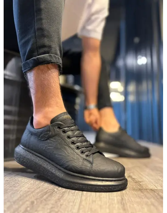 Terzi Bey Yüksek Taban Günlük Ayakkabı 044 Siyah Siyah Taban (desenli)