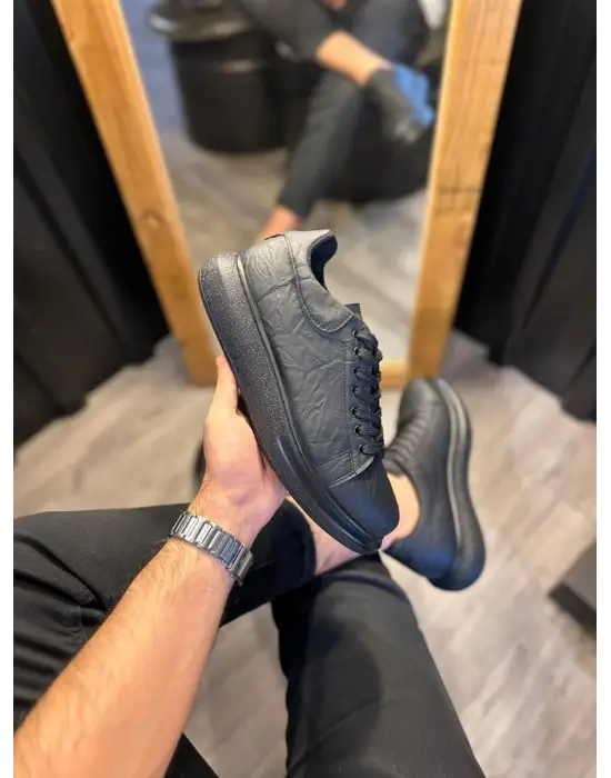 Terzi Bey Yüksek Taban Günlük Ayakkabı 044 Siyah Siyah Taban (desenli)