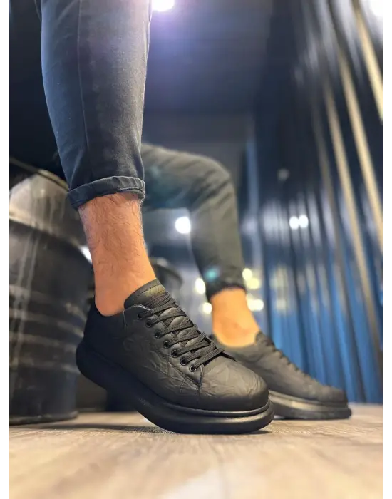 Terzi Bey Yüksek Taban Günlük Ayakkabı 044 Siyah Siyah Taban (desenli)