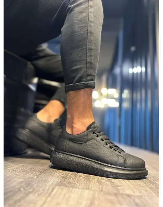 Terzi Bey Yüksek Taban Günlük Ayakkabı 044 Siyah Siyah Taban (desenli)