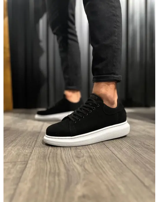 Terzi Bey Yüksek Taban Günlük Ayakkabı 044 Siyah Süet (beyaz Taban)