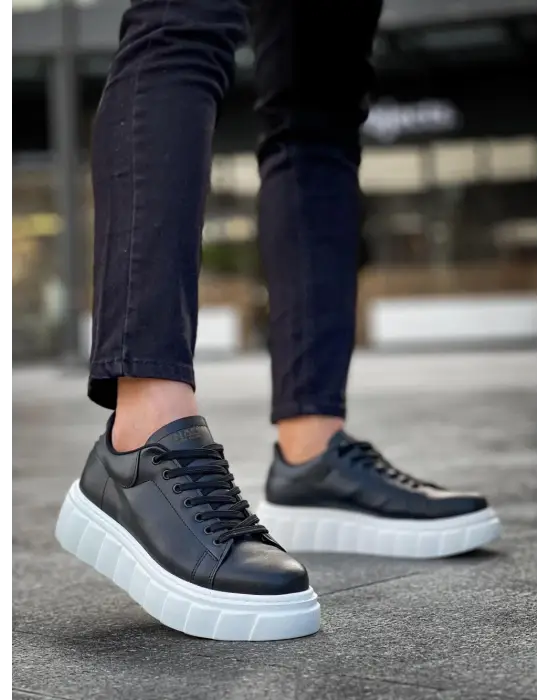 Terzi Bey Yüksek Taban Günlük  Ayakkabı 144  Siyah (beyaz Taban)