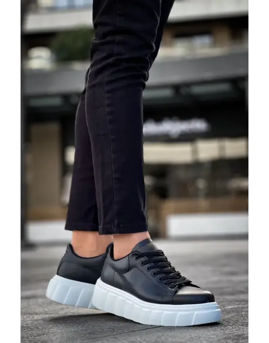 Terzi Bey Yüksek Taban Günlük  Ayakkabı 144  Siyah (beyaz Taban)