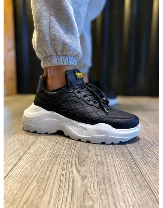 Terzi Bey Yüksek Taban Günlük Ayakkabı N75 Kapitone Siyah (beyaz Taban)