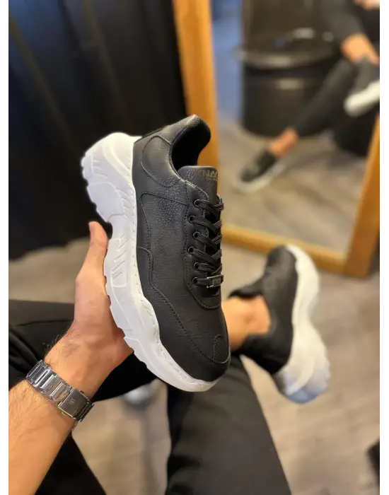 Terzi Bey Yüksek Taban Günlük Ayakkabı N75 Siyah (beyaz Taban)