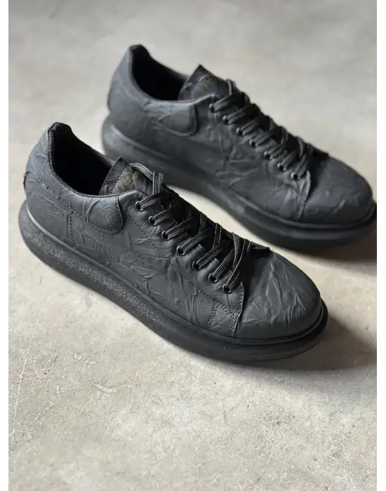 Terzi Bey Yüksek Taban Günlük Ayakkabı 044 Siyah Siyah Taban (desenli)