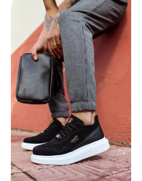 Terzi Bey Yüksek Taban Günlük Süet Ayakkabı 040 Siyah (beyaz Taban)