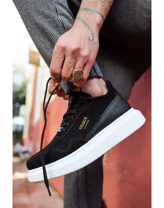 Terzi Bey Yüksek Taban Günlük Süet Ayakkabı 040 Siyah (beyaz Taban)