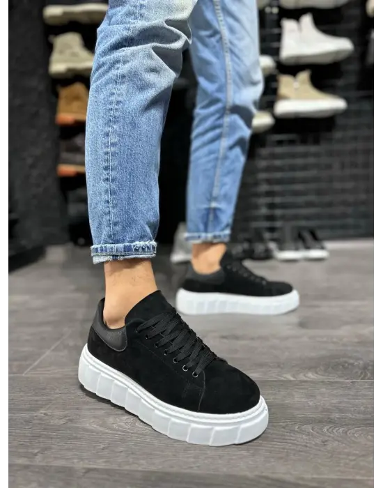 Terzi Bey Yüksek Taban Günlük Süet Ayakkabı 144  Siyah (beyaz Taban)