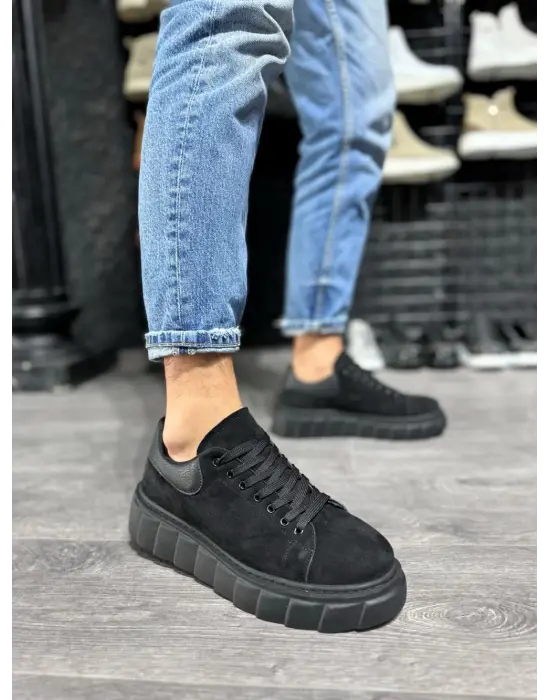 Terzi Bey Yüksek Taban Günlük Süet Ayakkabı 144  Siyah (siyah Taban)