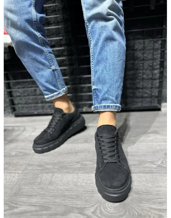 Terzi Bey Yüksek Taban Günlük Süet Ayakkabı 144  Siyah (siyah Taban)