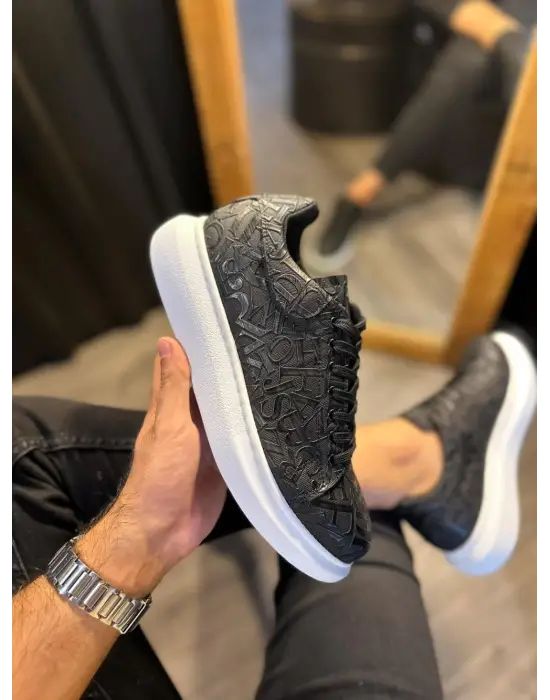 Terzi Bey Yüksek Taban Harf Desenli Günlük Ayakkabı 047 Siyah (beyaz Taban)