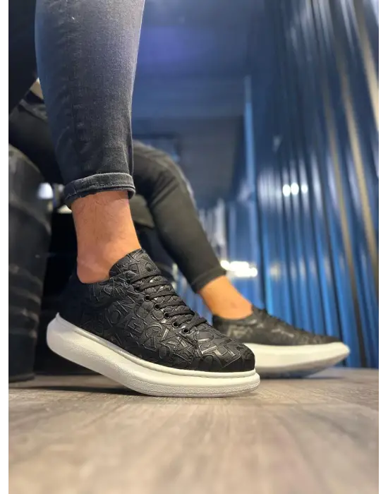 Terzi Bey Yüksek Taban Harf Desenli Günlük Ayakkabı 047 Siyah (beyaz Taban)