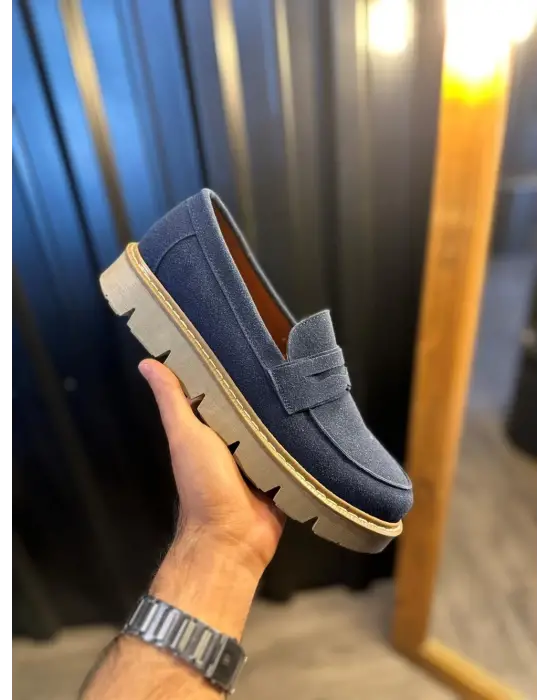 Knack Yüksek Taban Klasik Lacivert Süet Erkek Ayakkabısı