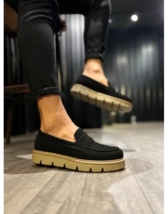 Knack Yüksek Taban Klasik Siyah Süet Erkek Ayakkabısı