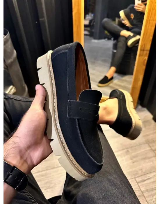 Knack Yüksek Taban Klasik Siyah Süet Erkek Ayakkabısı