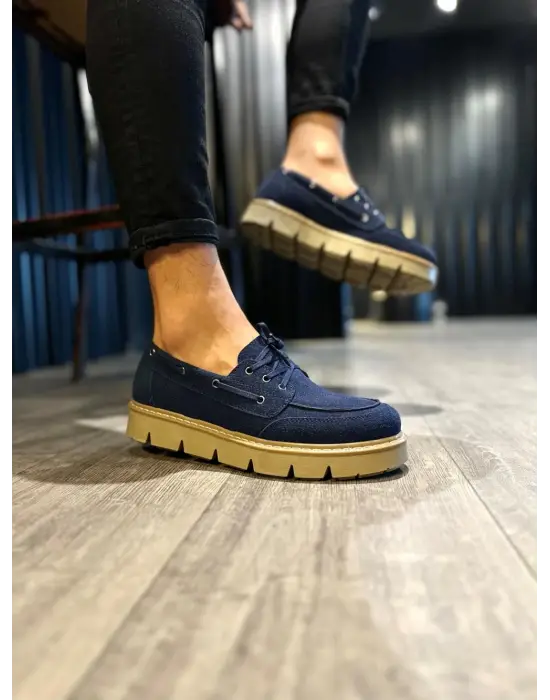 Knack Yüksek Taban Klasik Lacivert Süet Erkek Ayakkabısı