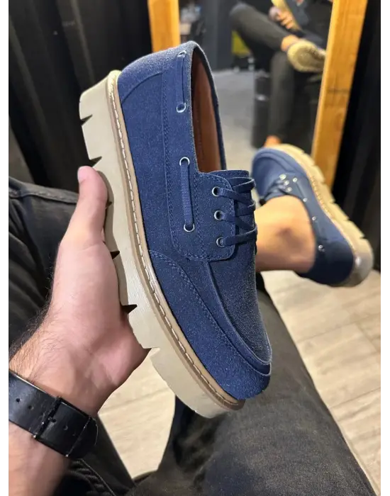 Knack Yüksek Taban Klasik Lacivert Süet Erkek Ayakkabısı