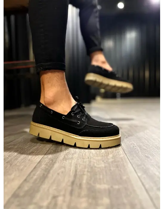 Knack Yüksek Taban Klasik Siyah Süet Erkek Ayakkabısı