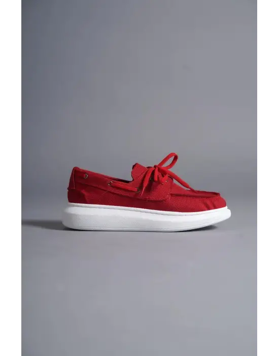 Terzi Bey Yüksek Taban Mevsimlik Keten Ayakkabı 009 Kırmızı