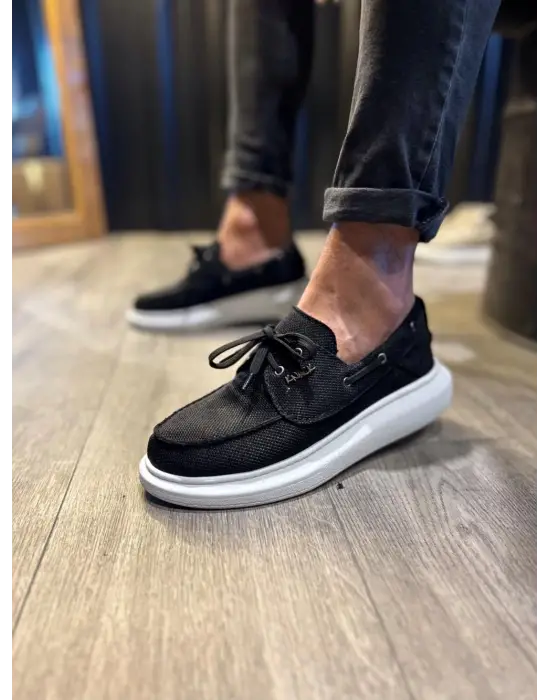 Terzi Bey Yüksek Taban Mevsimlik Keten Ayakkabı 009 Siyah (beyaz Taban)